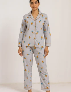 Carrot Print Cotton  poplin Night Suit Set