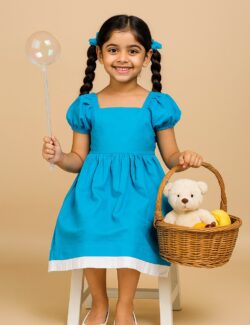 Sky Charm Puff Sleeve Dress