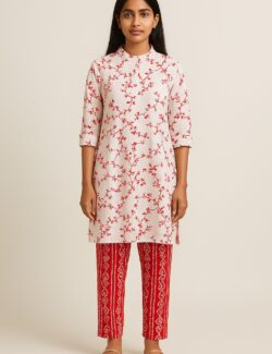 Red Blossom Kurta Set