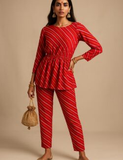 Girls' Red Striped Peplum Top & Pant Set