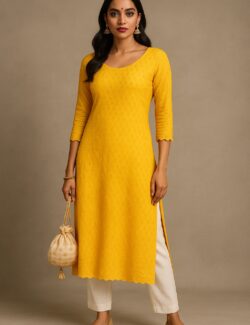Mustard Yellow Textured Straight Kurti