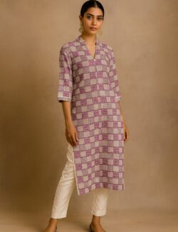 Block Print Checkered Cotton Kurta