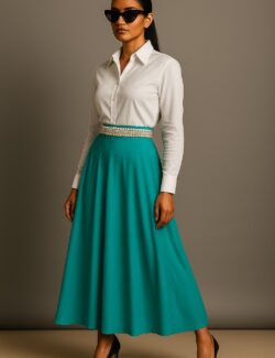Emerald Grace Flared Midi Skirt*