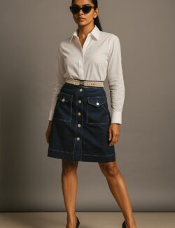 Front Button A-Line Denim Skirt
