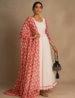 Ivory Anarkali Kurta Set with Printed Dupatta