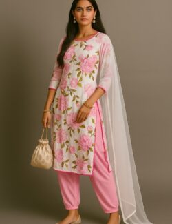 Pink Floral Printed Cotton Salwar Suit Set