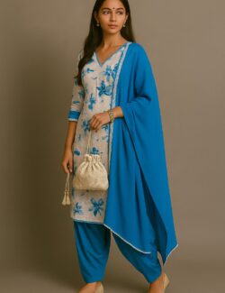 Blue Floral Embroidered Salwar Suit Set