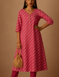 Fuchsia Striped V-Neck Kurti
