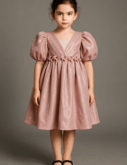 Rose Gold Shimmer Puff-Sleeve Dress