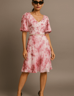Pink Tie-Dye Puff Sleeve Dress
