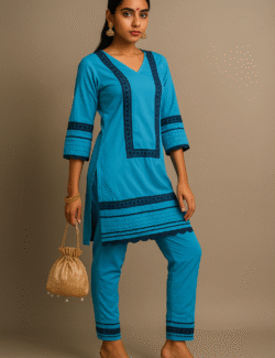 Turquoise crepe Kurta Set