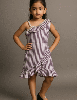 Purple Stripe Ruffle One-Shoulder Dress
