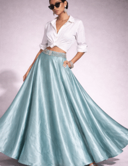 Celeste Blue Satin Circular Skirt