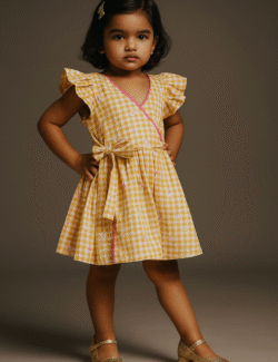 Yellow Gingham Flamingo Wrap Dress