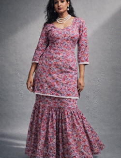 Floral Charm Kurti Sharara Set