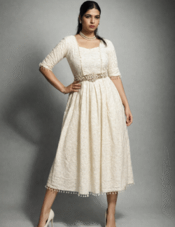Ivory Pearl-Eyelet Midi Dress