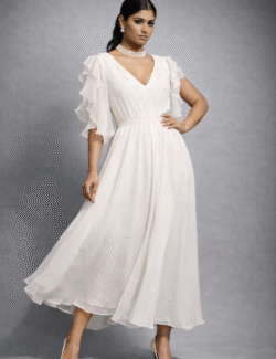Ivory Whisper Ruffle Midi Dress