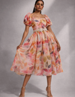 Blush Bloom Calf-Length Organza Dress