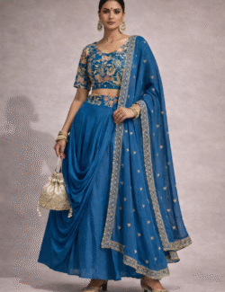Teal Blue Draped Lehenga Set