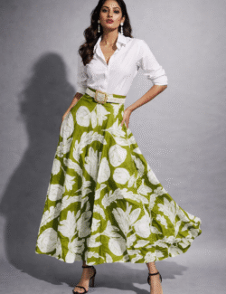 Olive Bloom Flared Skirt