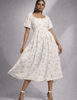 Pastel Bloom Calf-Length Dress