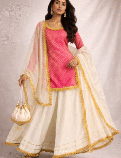 Pink Brocade Skirt Set