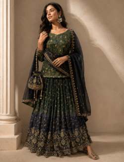 Midnight Emerald Embroidered Lehenga Set