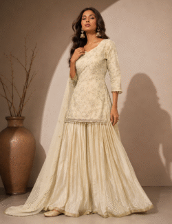 Ivory Blossom Embroidered Gharara Set
