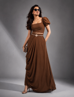 Mocha Drape Skirt Co-Ord Set
