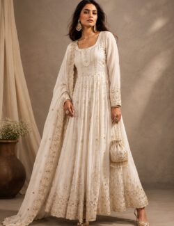 Ivory Elegance Embroidered Anarkali Suit Set